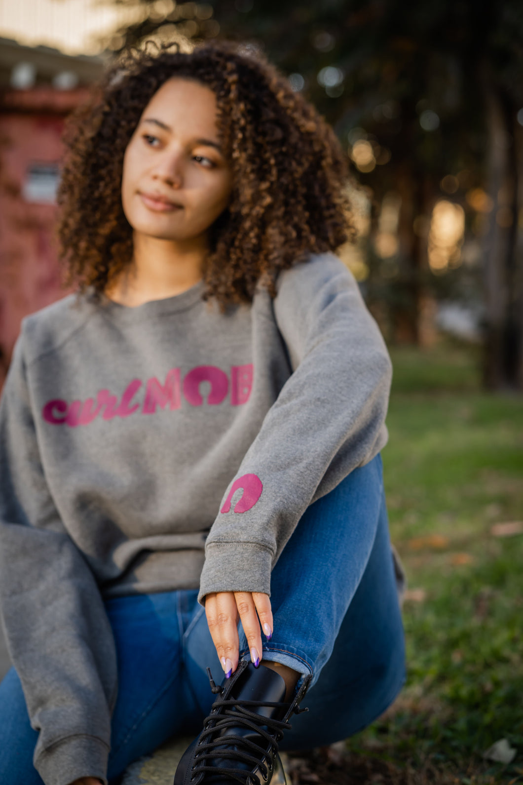 CurlMob Grey Crew Neck